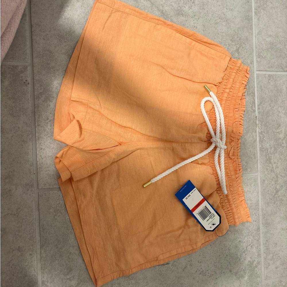 Nautica Women's Peach Elastic Waist Linen-Blend Shorts with Drawstring